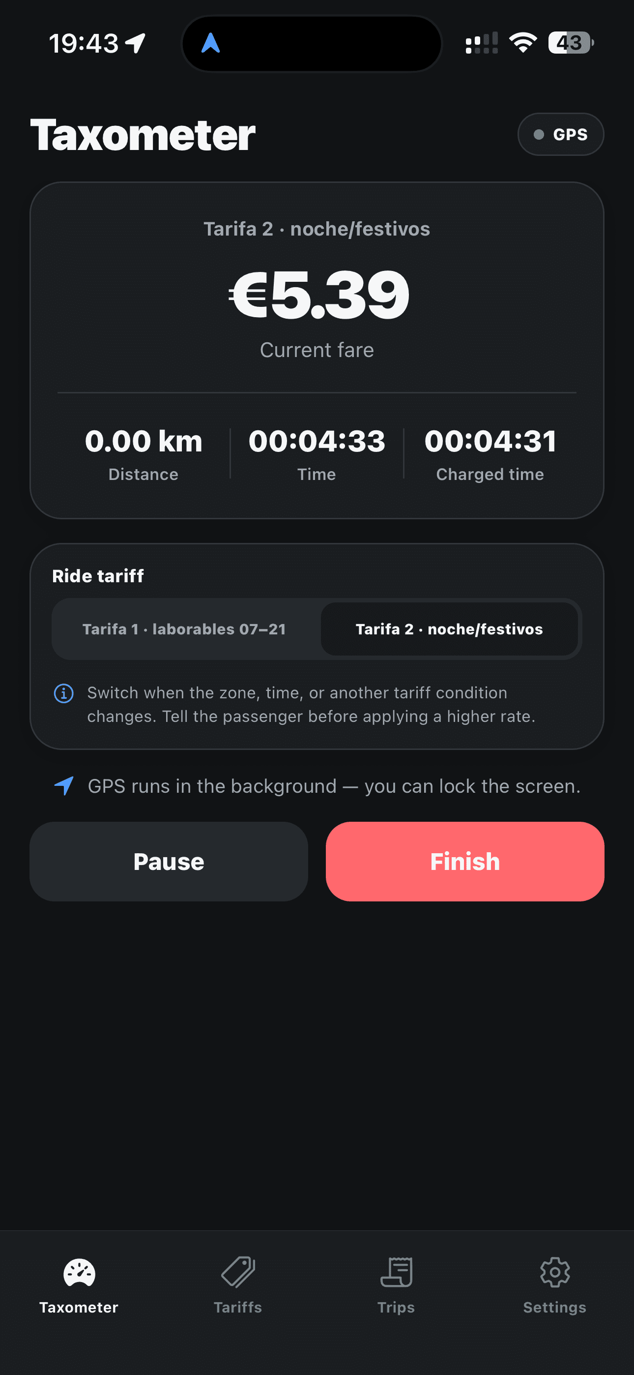 Live ride estimate