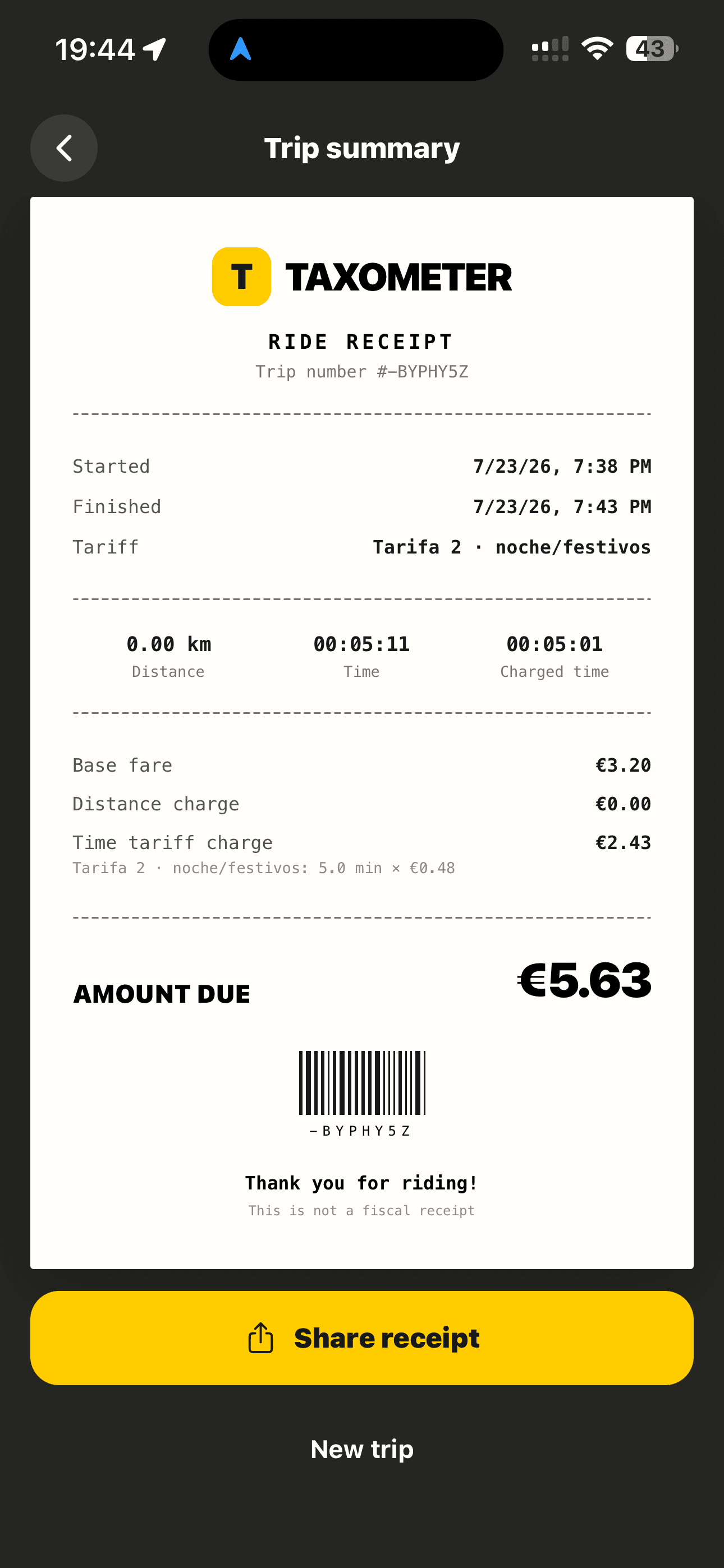 Clear trip receipt