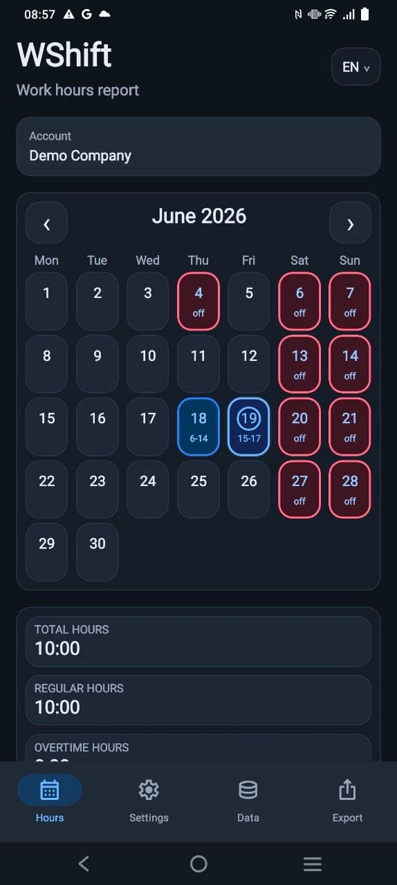 Godziny pracy na telefonie